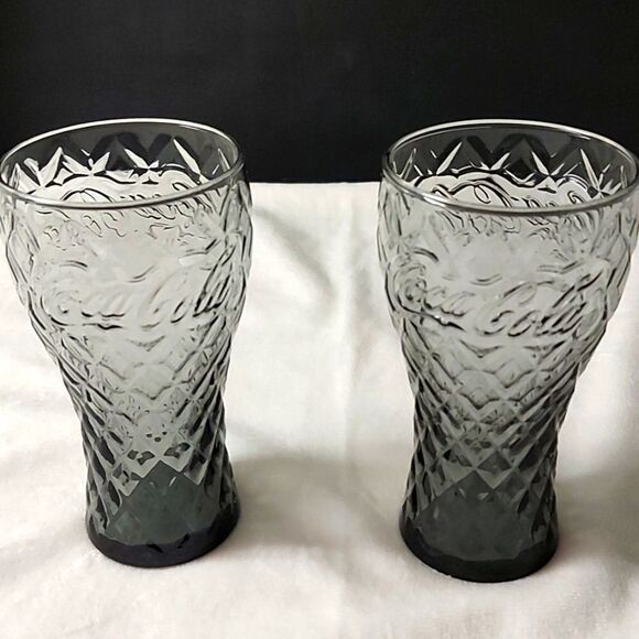 GRAY Coca Cola Glasses SET OF 2 - Picture 1 of 6